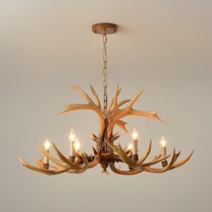 Rustic Resin Horn Large Candelabra Deer Antler Chandelier with LED Candelabra Bulbs