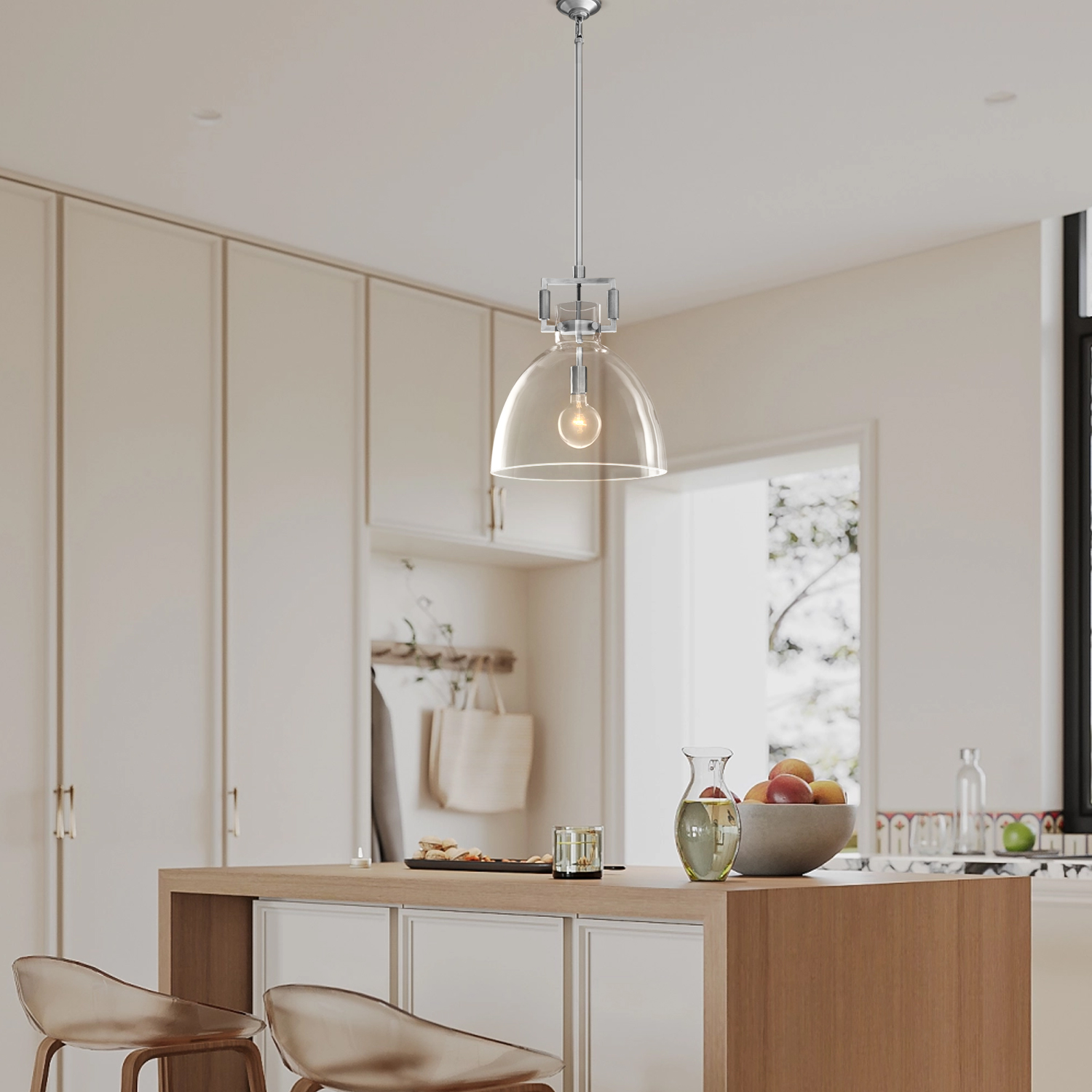 Modern Glass & Brass Kitchen Island Light