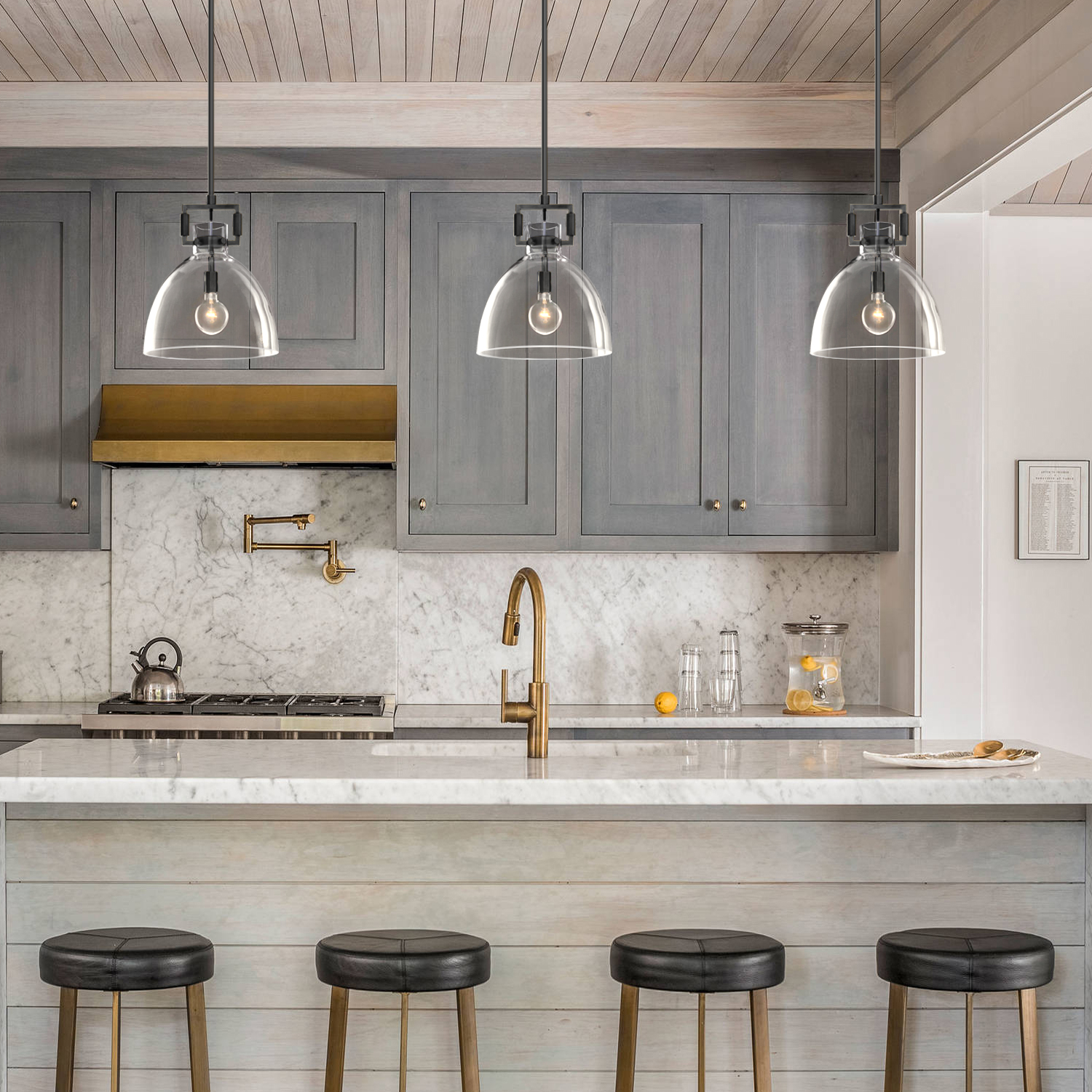 Modern Glass & Brass Kitchen Island Light - Image 2